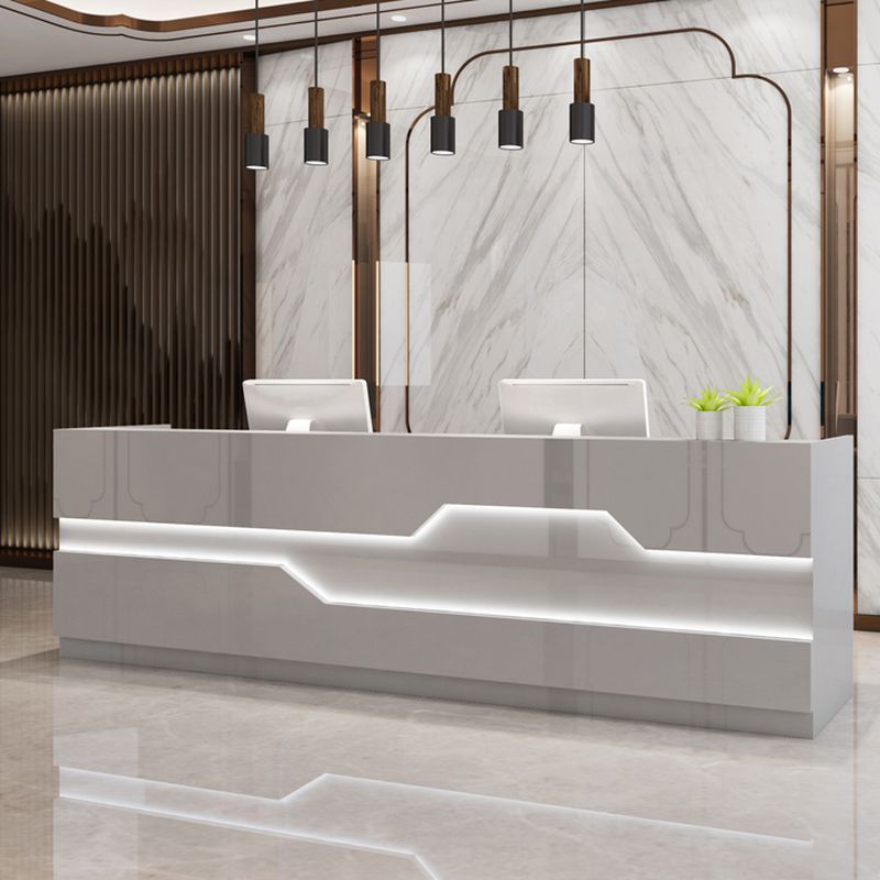 Rectangular Reception Desk with Hutch, Filing Cabinet, Keyboard Tray ...