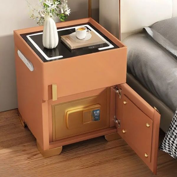 Intelligenter Kinder-Nachttisch mit eingebauter Steckdose, Glasplatte und integrierten Lichtern, Orange, 45,7 cm L x 40,6 cm B x 50,8 cm H