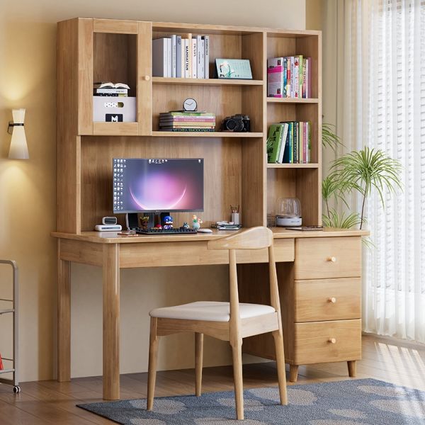 Scrivania In Legno Massello 140 Cm, Tavolo Da Ufficio Moderno Con Gambe In Metallo, Per Studio, Casa O Ufficio