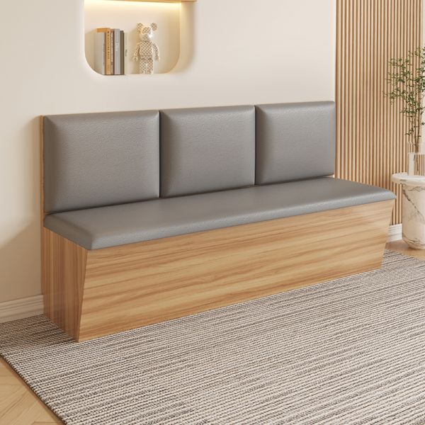 Graues Holzwerkstoff, ausgestattet mit Stauraum, einseitige Sitzbank mit gepolsterter Rückenlehne im modernen, einfachen Stil, 140 cm L x 46 cm B x 84 cm H