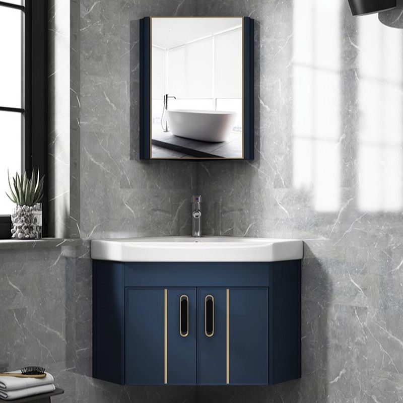 Wall Mounted Corner Bathroom Vanity with Triangular Abstract Sink and ...