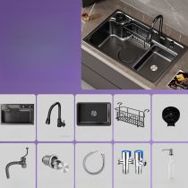 Pia+cesto escorredor+dosador de detergente+kit de drenagem+bacia interna+válvula de ângulo+torneira+enxaguador de copos