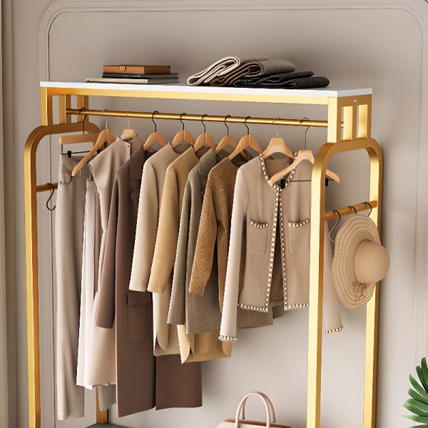 Set Appendiabiti Con Scarpiera E Cuscino – 2 Cassetti, Ante, Ganci Dorati – 60,5x35,2x180,5 Cm – Design Moderno Con Cerniere Soft-Close