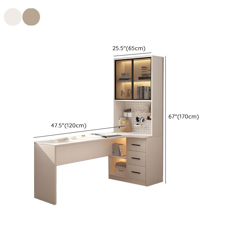 Modern Cream Gray Writing Desk with Storage and Shelves Dimensions