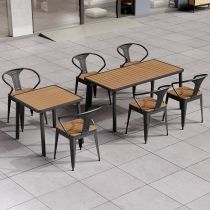 Art Deco Patio Dining Table UV Resistant Cocoa Wood