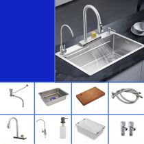 fregadero+grifo+cesta escurridora+tabla de cortar+dispensador de jabón+kit de desagüe