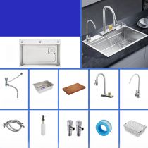 fregadero+grifo+cesta escurridora+tabla de cortar+dispensador de jabón+kit de desagüe