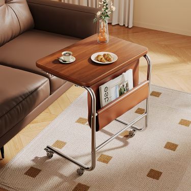 Set Di 2 Tavolini Laterali Da Divano - Comodini Stretti Con Gambe In Legno, 2 Ripiani, Bianco/Nero/Caffè