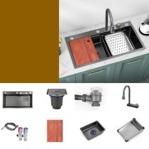 Wastafel & Kraan & Afvoerkorf & Snijplank & Afvoerinstallatie
