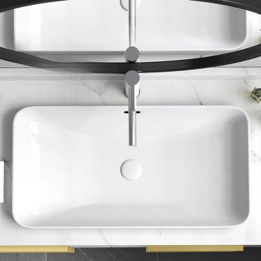 バスルームベッセルシンクと滝型蛇口のコンボ ラウンドカウンター