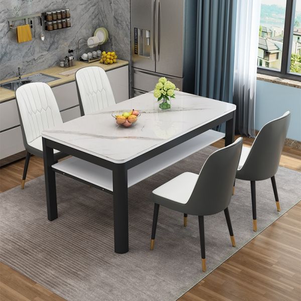 Lässiger weißer Glastisch für Küche & Esszimmer für 4/6 Personen/5 Personen mit Beinen und gehärteter Glasplatte Glas-Esstische