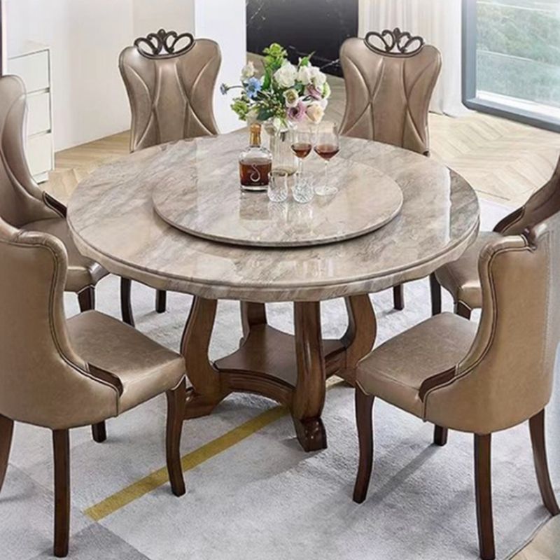 Modern Round Marble Dining Table with Pedestal Base in Beige Marble ...