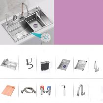 Wastafel en kraan en waterfilterkraan en zeepdispenser