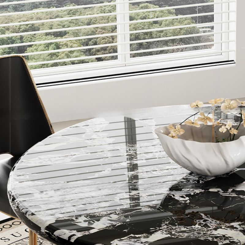Modern Round Marble Dining Table with Pedestal Base in Black Marble ...