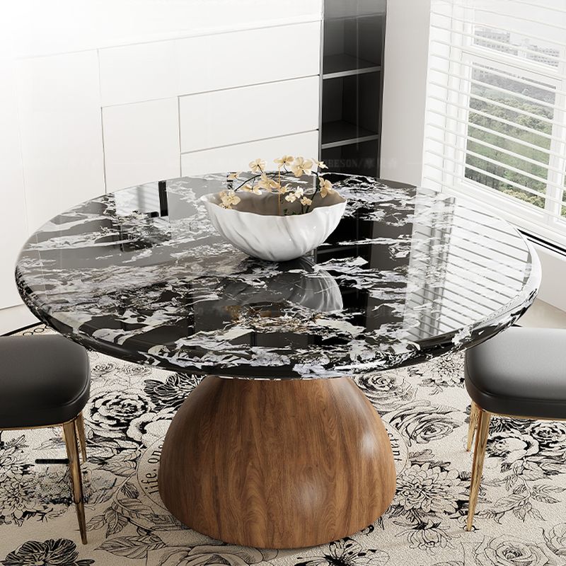 Modern Round Marble Dining Table with Pedestal Base in Black Marble ...