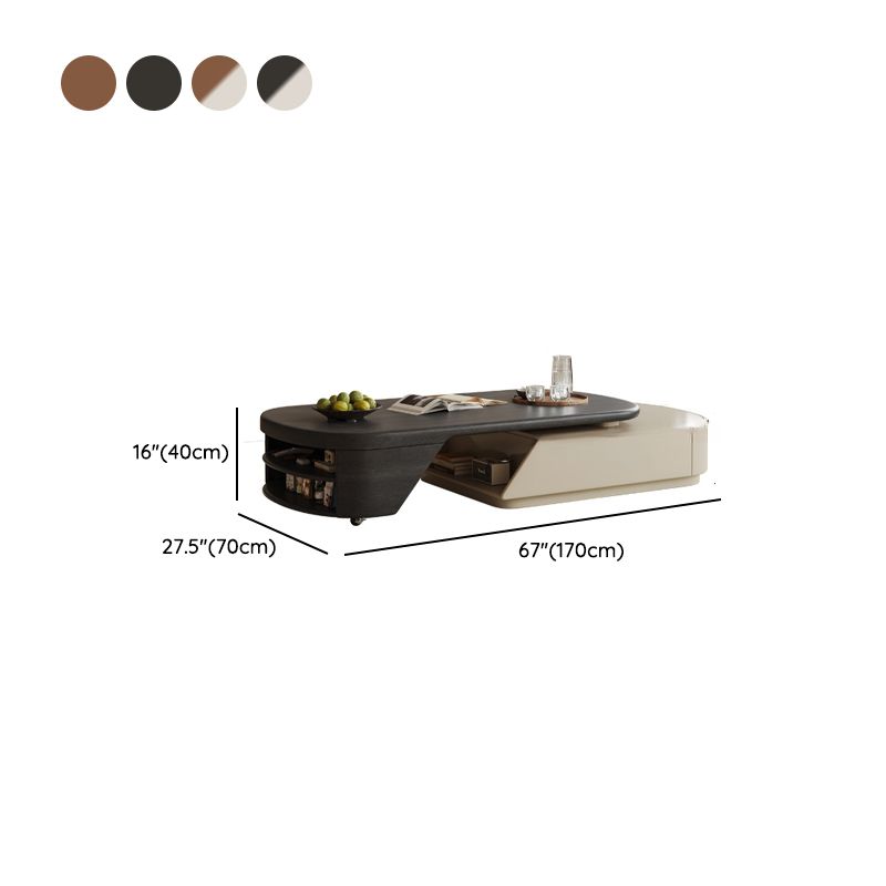 Oval Travertine Top Coffee Table with Extendable Base and Storage Dimensions