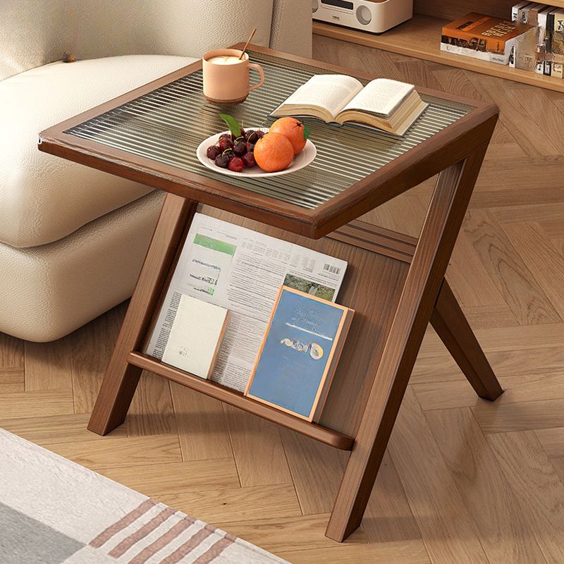 Casual Transparent Chairside Table with Magazine Rack Mesa lateral