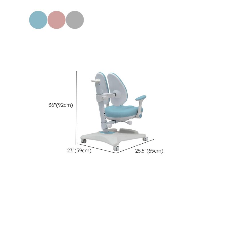 Blue Upholstered Chair for Kids with Adjustable Height and Casters Dimensions