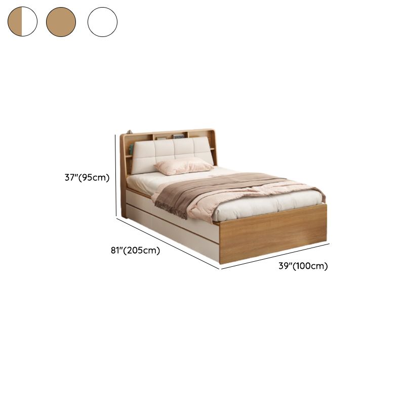 Modern Cream White Upholstered Storage Bed with Wood Slat Base and Open Shelving Dimensions