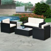 4-delige set (2 stoelen & zitbank & lange koffietafel)
