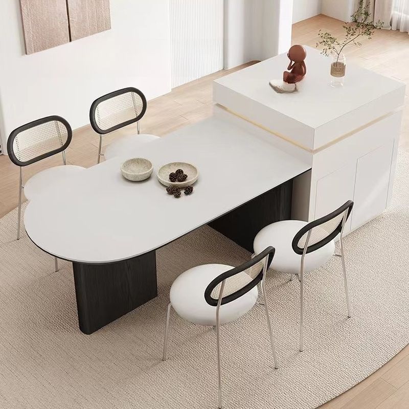Elliptical Dining Table with White Slate Top, Art Deco Style and Fixed ...