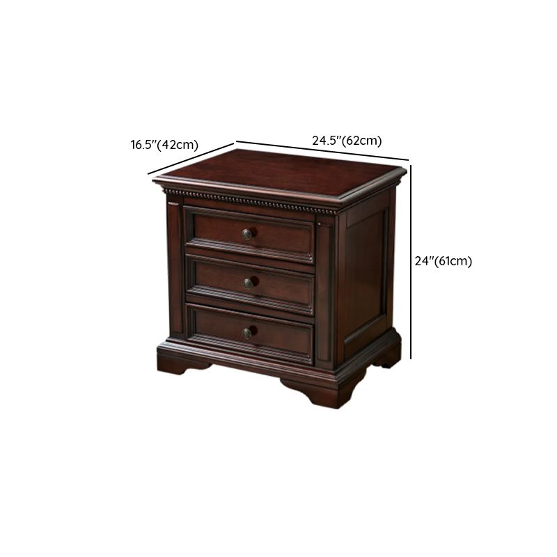 Traditional Brown Wood 3-Tier Drawer Storage Nightstand Dimensions