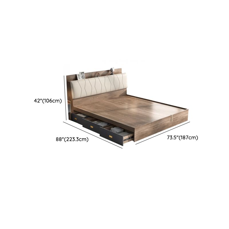 Modern Brown Wood Storage Bed With Upholstered Headboard Dimensions