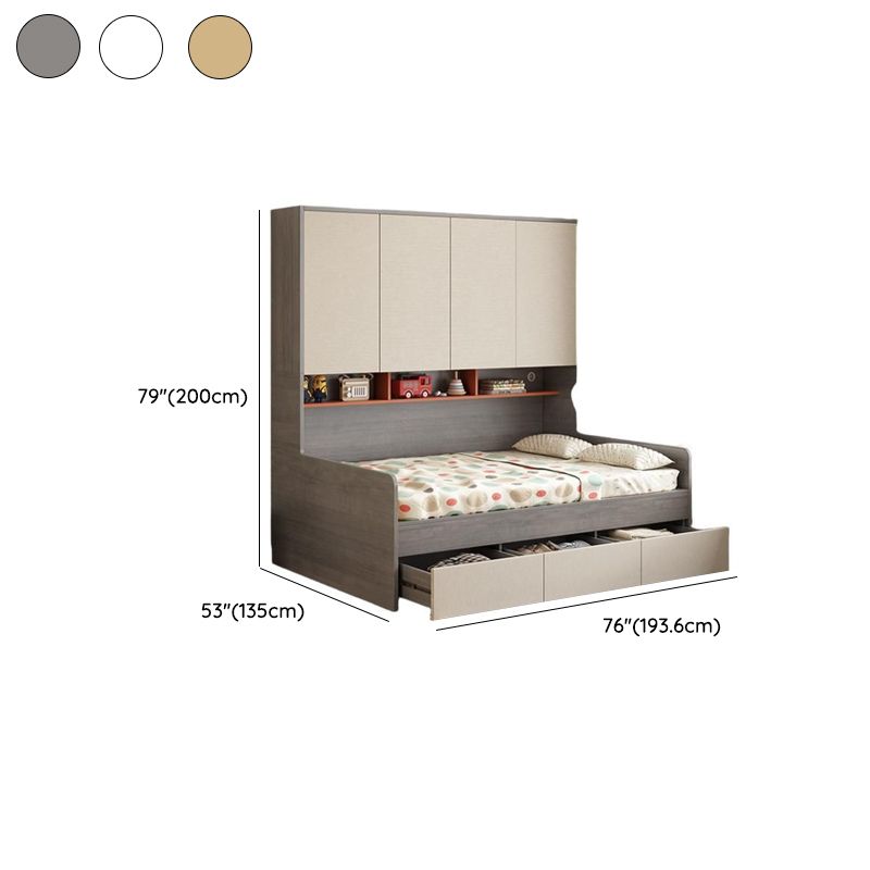 Modern High-Cabinet Storage Bed with Drawers – Cream White, Silver Gray, Natural Dimensions