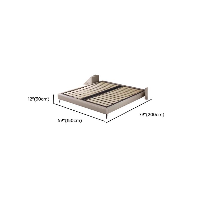 Modern Beige Panel Bed with Wood Slats and Metal Legs Dimensions