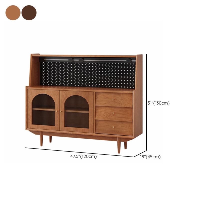 Scandinavian Pine Wood Server with Glass Doors and Microwave Shelf Dimensions