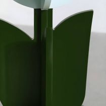 Scandinavian Wood/Glass Top End Table Dia 15.75" Tulip Shape Side Table in Green - 1 Pink/Green Clear