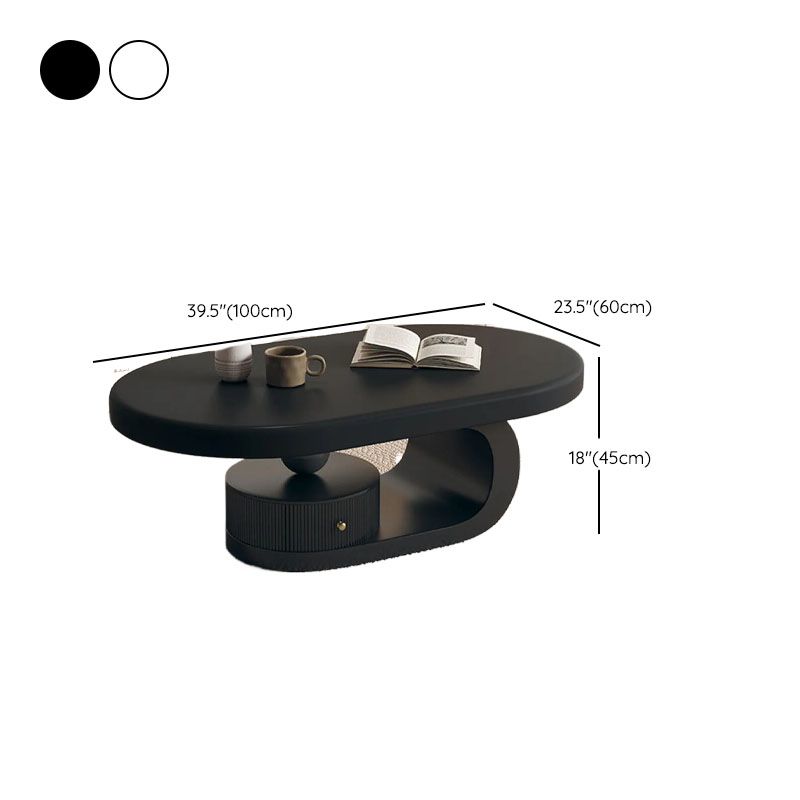 Modern Oval Wood Coffee Table with Shelf and Drawer Dimensions