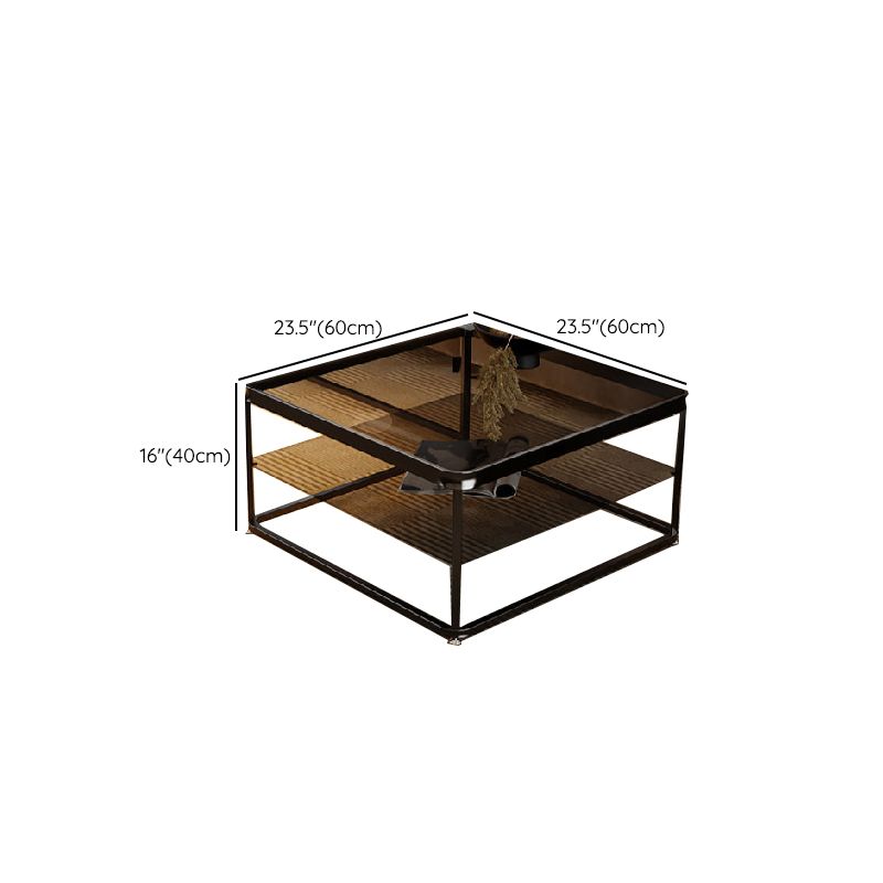 Modern Double-Layer Nesting Coffee Tables with Glass Top and Metal Frame Dimensions