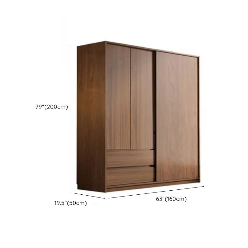 Wood-Look Wall Wardrobe with Open Shelves and Drawers Dimensions